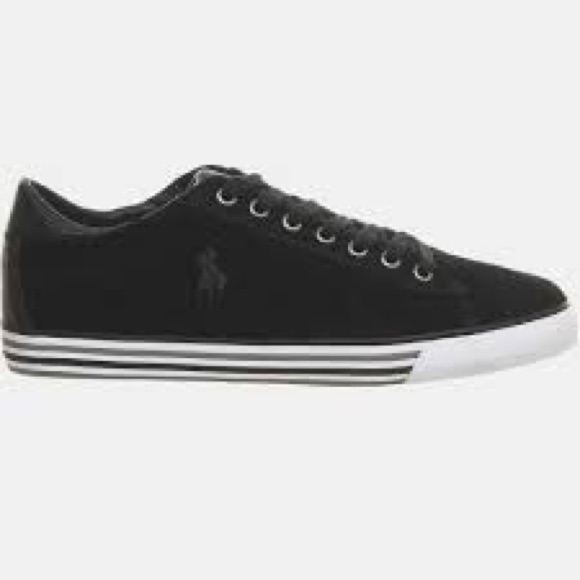 Polo By Ralph Lauren Men’s Black Harvey Suede Low Top Logo Casual Shoes 10